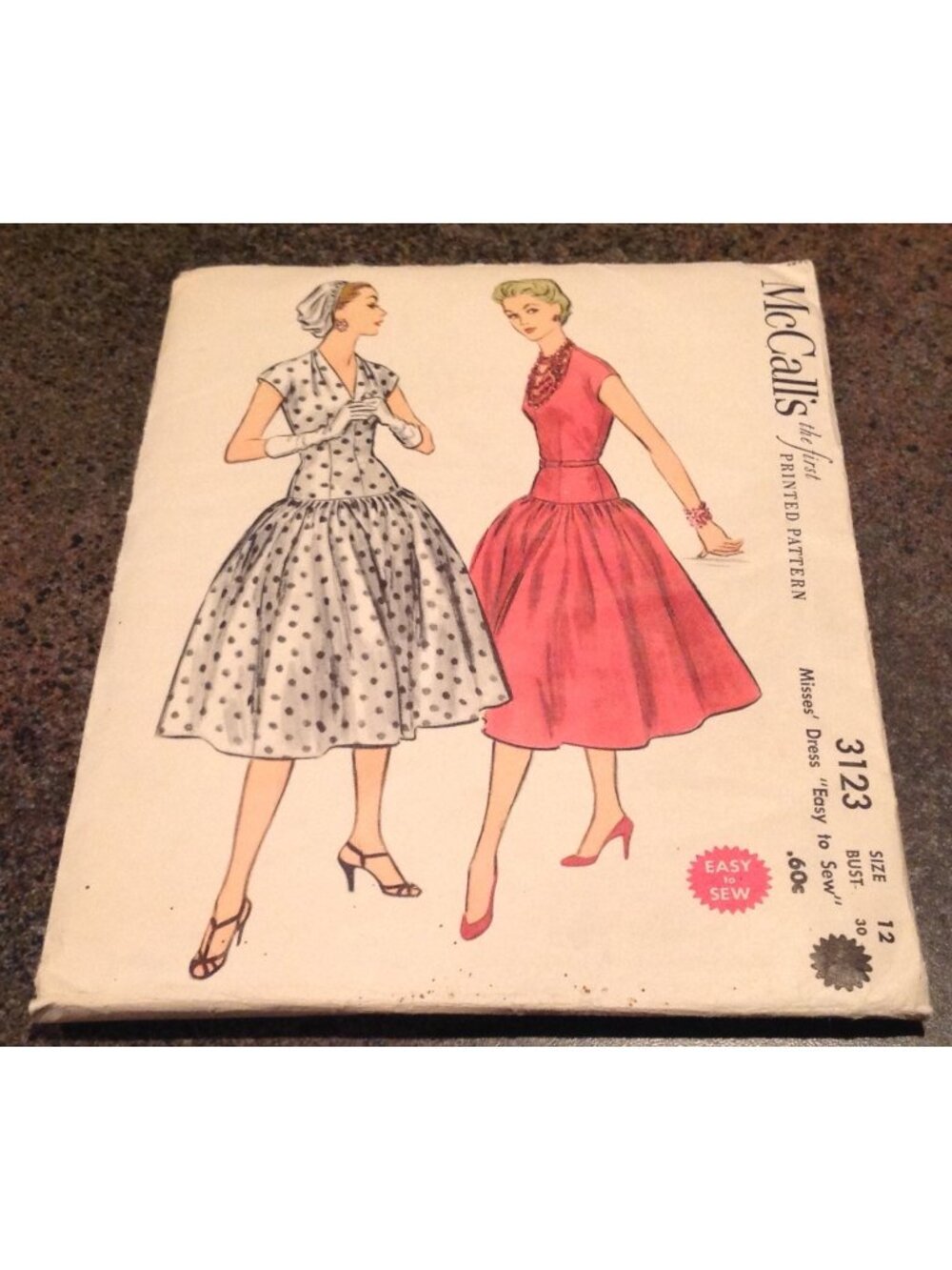 McCall's Sewing Pattern   3123 Dropped Waist Dress Mid Century 1950's